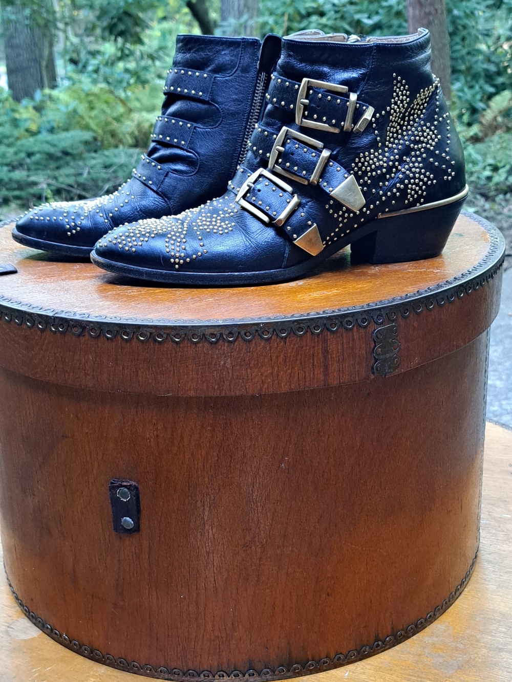 Two Pair Chloe Susanna Black Leather And Blush Pink Leather Studded Ankle Boots